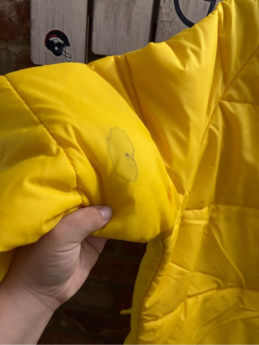 Vintage 80s Swingster Blank yellow Nylon Puffer Coat Jacket Large USA *FLAW - Picture 7 of 9